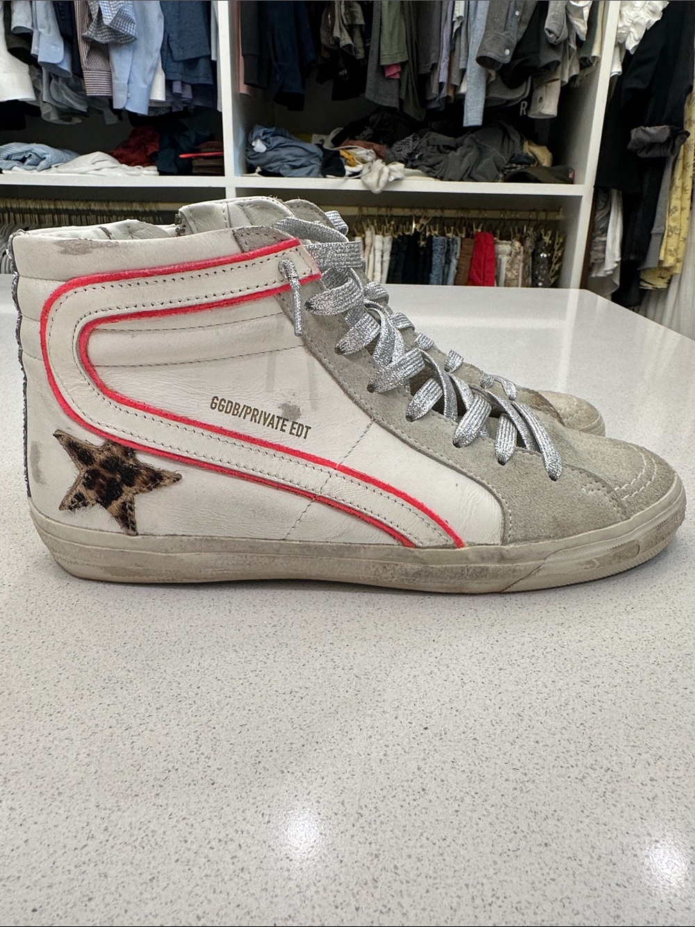 Golden Goose Style High-Top Sneaker with Pink Accent size 39